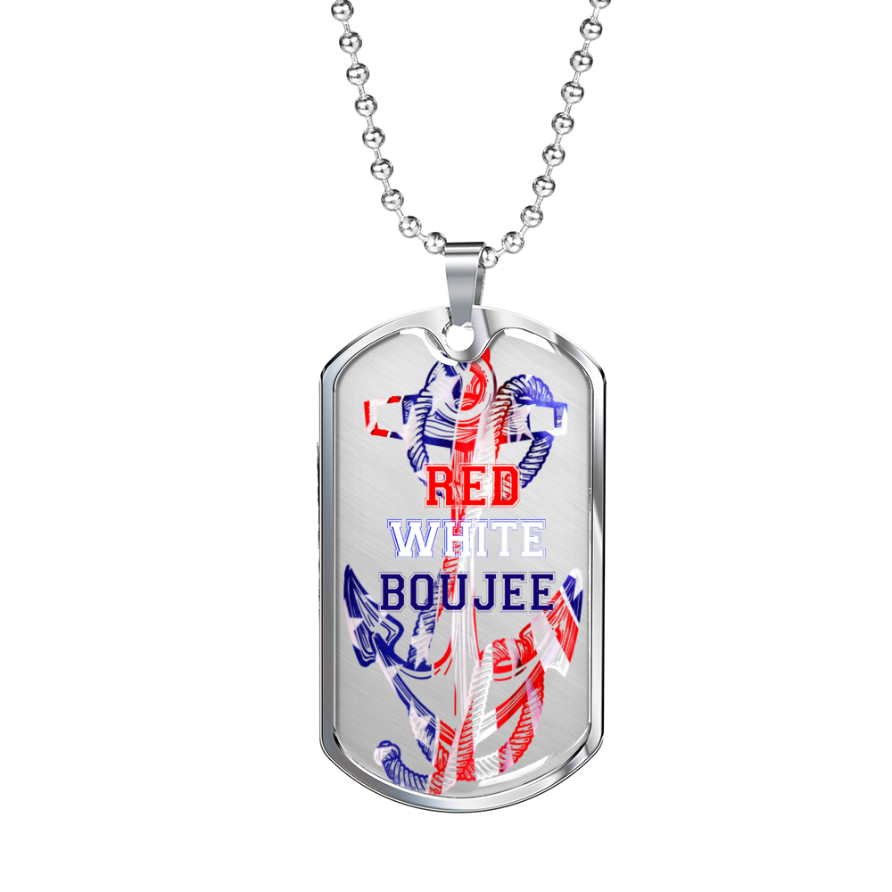 Red White Boujee Dog Tag - Military Chain (Silver) No - Loyalty Vibes