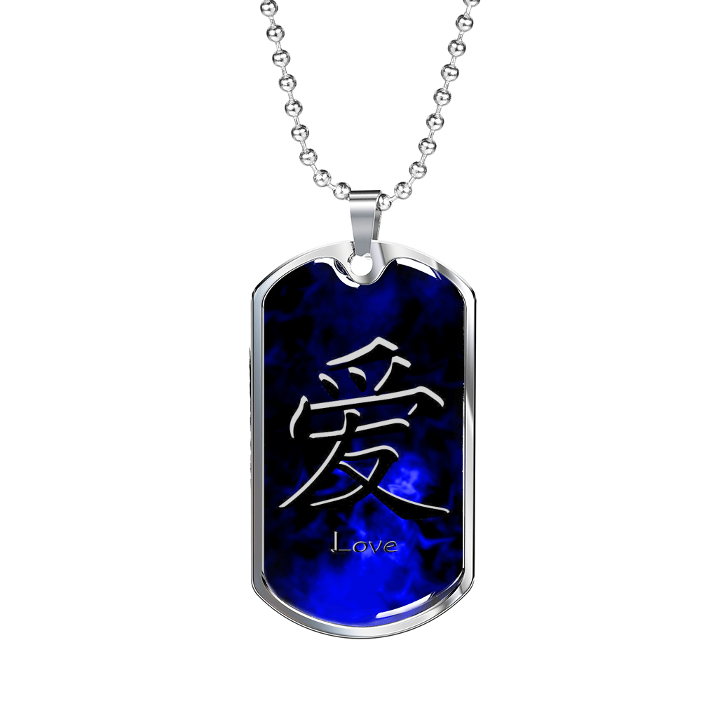 Loyalty Vibes Wicked Blue Love Dog Tag Necklace Military Chain (Silver) No
