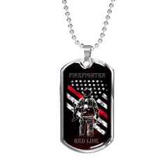Red Line Firefighter Dog Tag Necklace Silver No - Loyalty Vibes