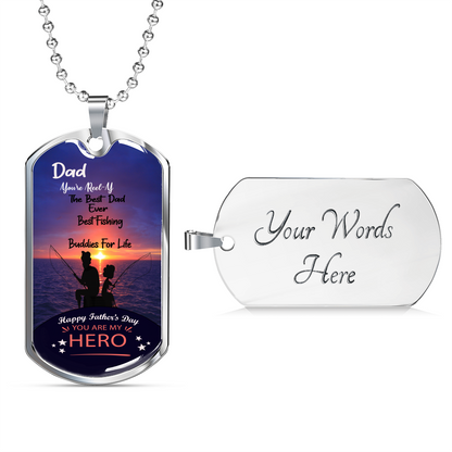 Loyalty Vibes Buddies For Life Dad Dog Tag Necklace Military Chain (Silver) Yes