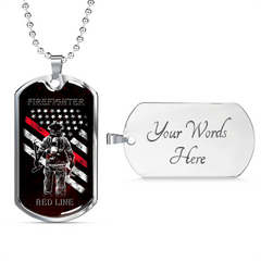 Red Line Firefighter Dog Tag Necklace Silver Yes - Loyalty Vibes