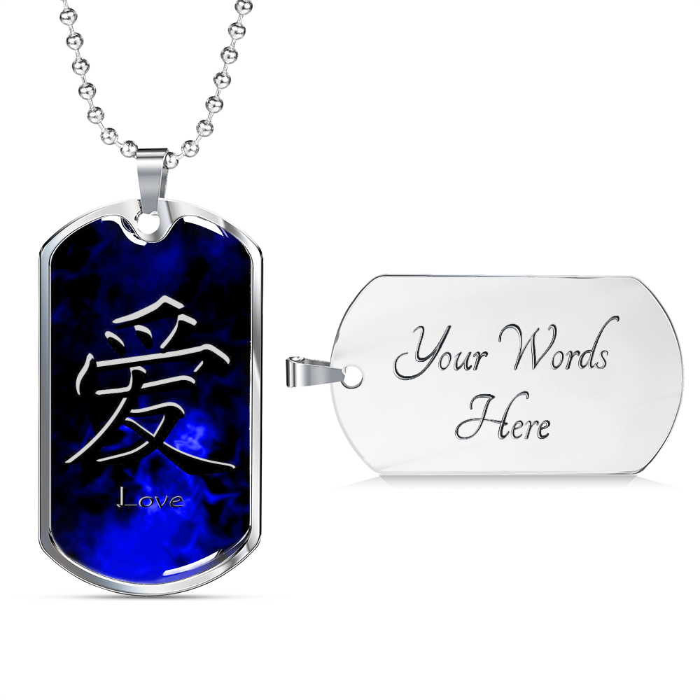 Loyalty Vibes Wicked Blue Love Dog Tag Necklace Military Chain (Silver) Yes