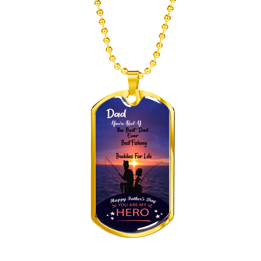 Loyalty Vibes Buddies For Life Dad Dog Tag Necklace Military Chain (Gold) No