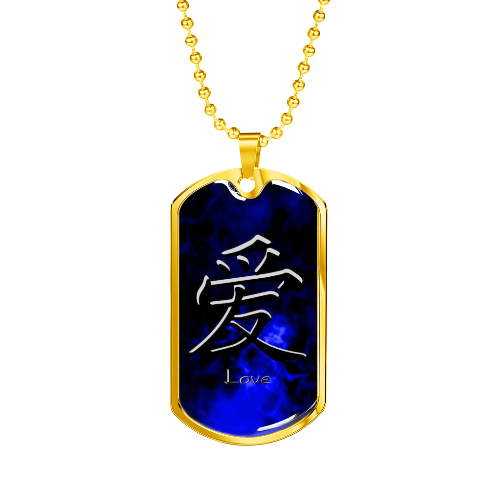 Loyalty Vibes Wicked Blue Love Dog Tag Necklace Military Chain (Gold) No