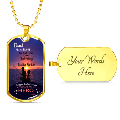 Loyalty Vibes Buddies For Life Dad Dog Tag Necklace Military Chain (Gold) Yes
