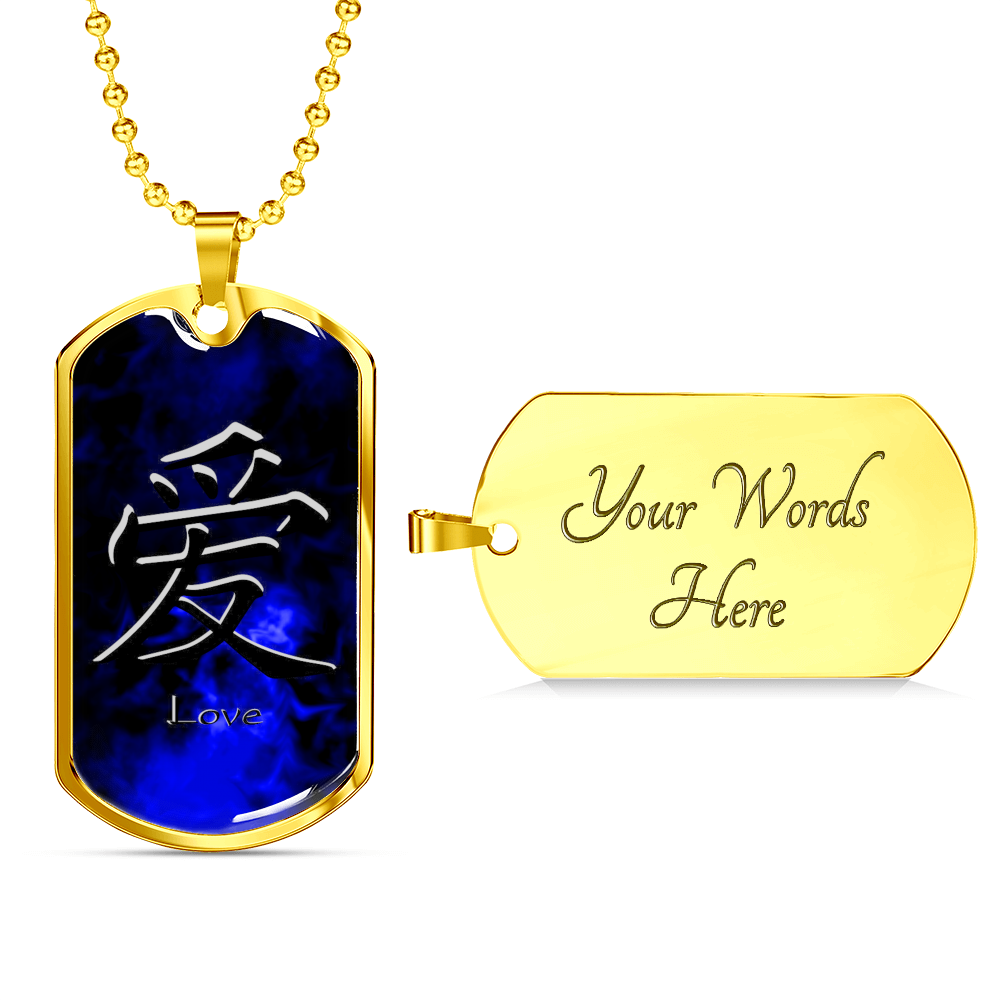 Loyalty Vibes Wicked Blue Love Dog Tag Necklace Military Chain (Gold) Yes