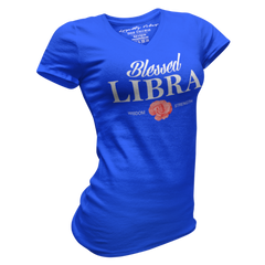 Blessed Libra V-Neck Tee Blue/White - Loyalty Vibes