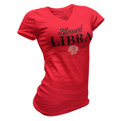Blessed Libra V-Neck Tee Red - Loyalty Vibes