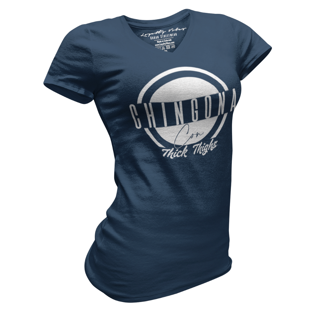 Loyalty Vibes Chingona Con Thick Thighs Tee Navy Women's - Loyalty Vibes