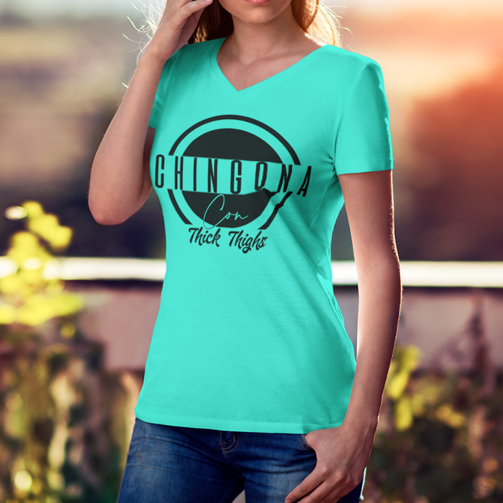 Loyalty Vibes Chingona Con Thick Thighs Tee Teal Women's - Loyalty Vibes