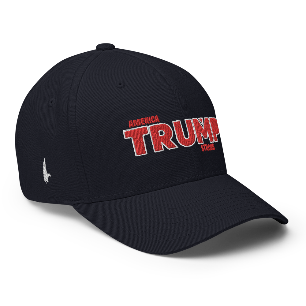 America Strong Trump Flexfit Hat - Navy Blue / Red Fitted - Loyalty Vibes