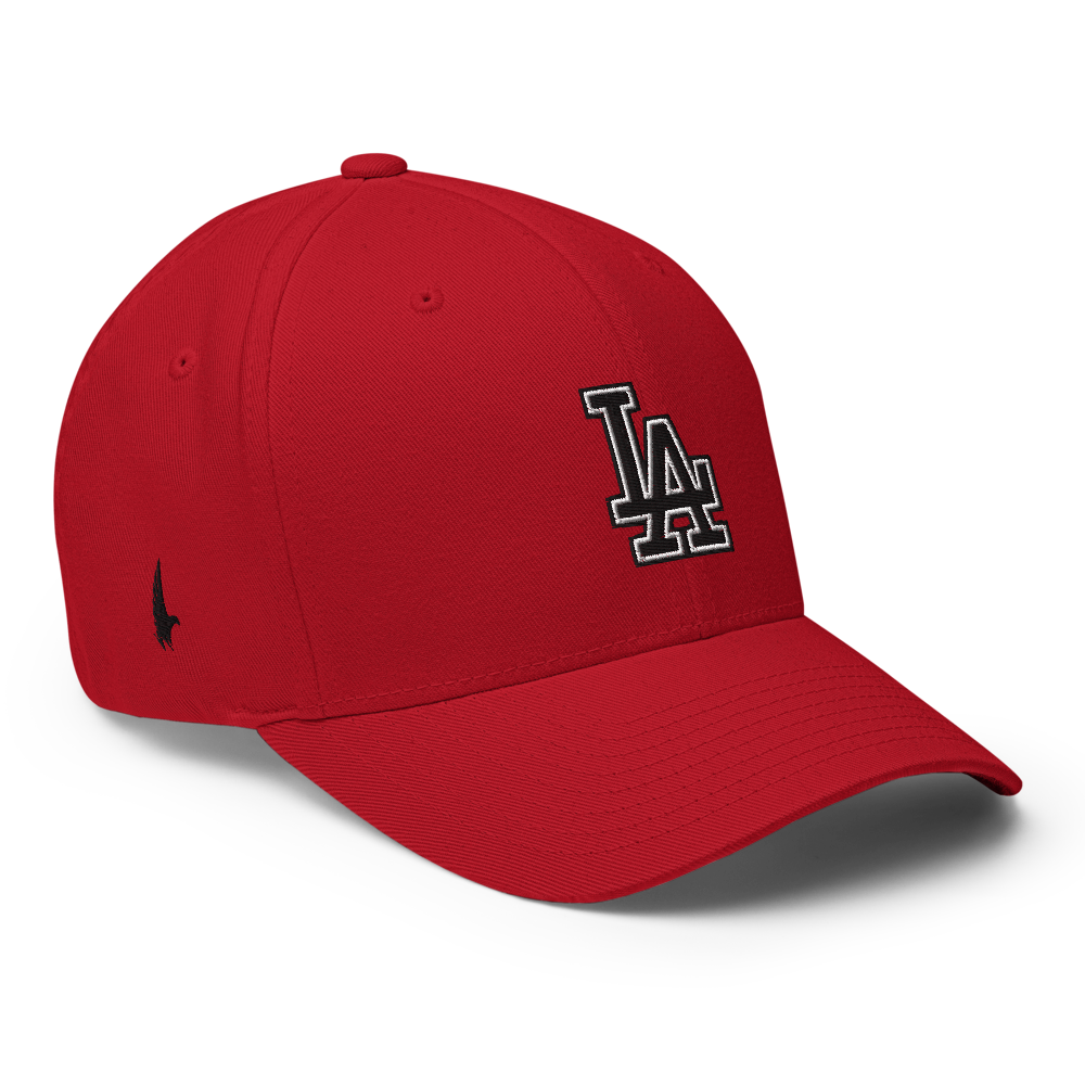 Red la top fitted hat