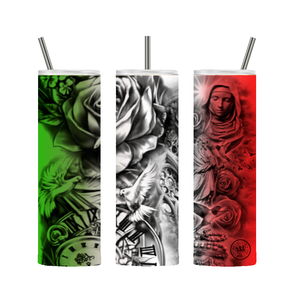 Mexican Prayers Tumbler 20 oz. Mexican Flag Stainless Steel - Loyalty Vibes