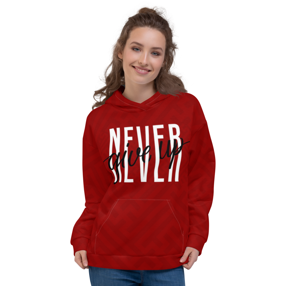 Never Give Up Hoodie Red - Loyalty Vibes