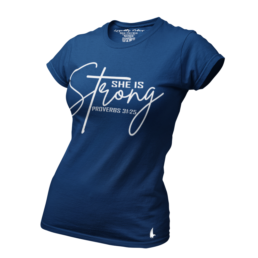She Is Strong Tee Navy Blue - Loyalty Vibes
