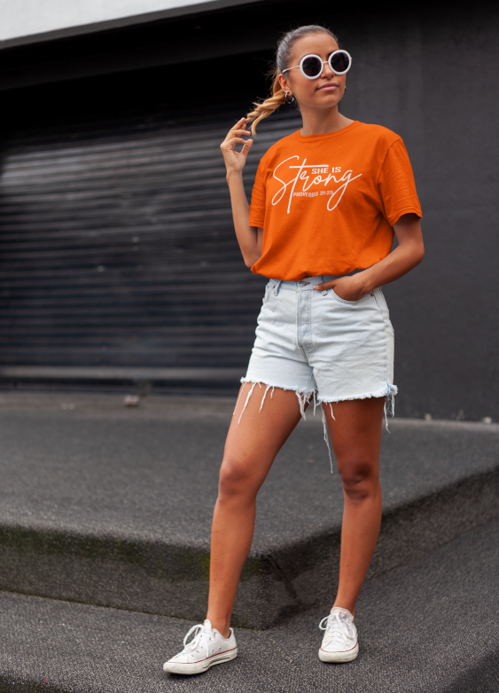 She Is Strong Tee - Orange - Loyalty Vibes