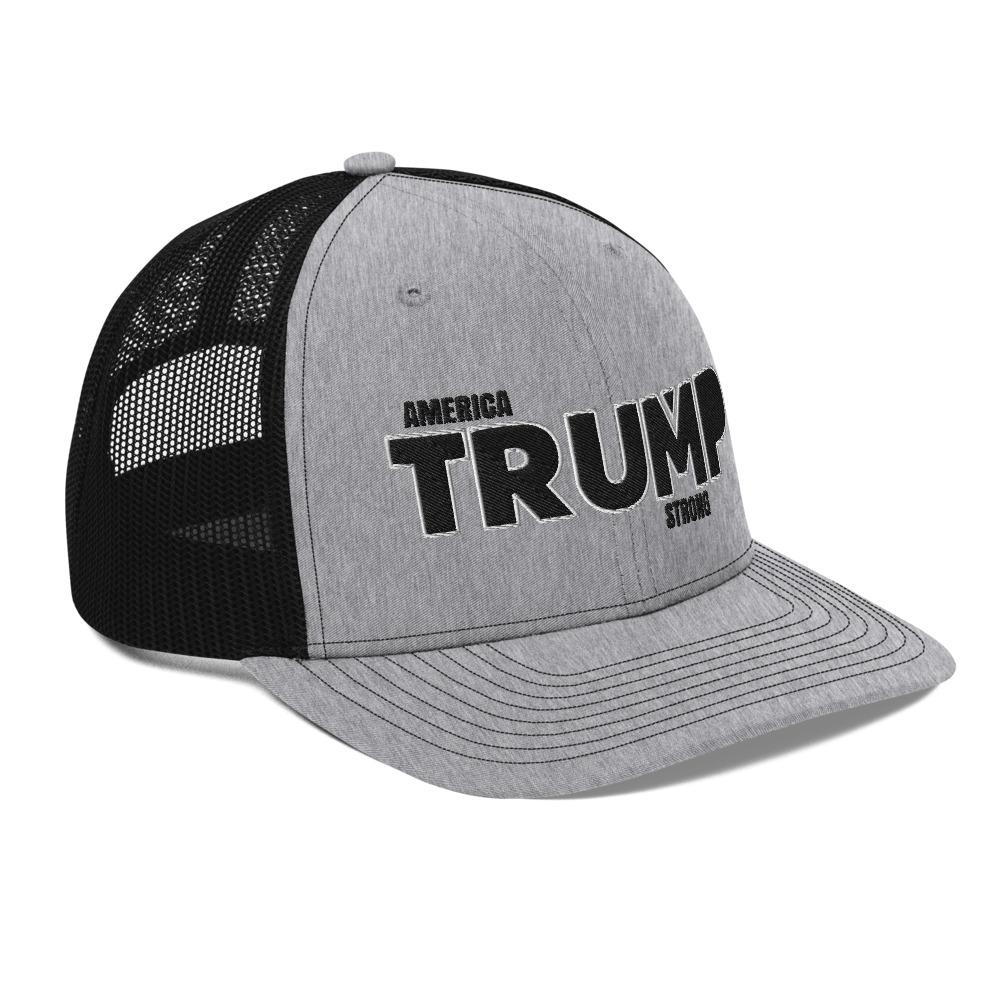 Trump Strong Trucker Hat - Black / Heather Grey - Loyalty Vibes