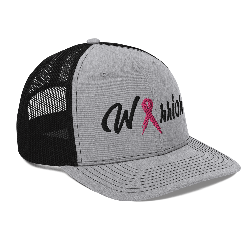 Breast Cancer Warrior Trucker Hat Heather Grey Black - Loyalty Vibes