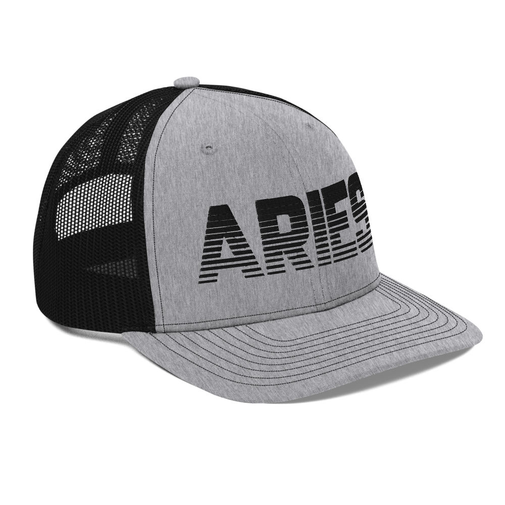 Aries Trucker Hat Black Heather Gray Black Loyalty Vibes