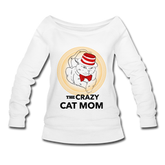 Off The Shoulder Crazy Cat Mom Sweatshirt white - Loyalty Vibes