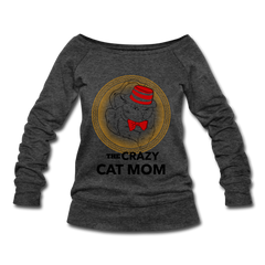 Off The Shoulder Crazy Cat Mom Sweatshirt heather black - Loyalty Vibes