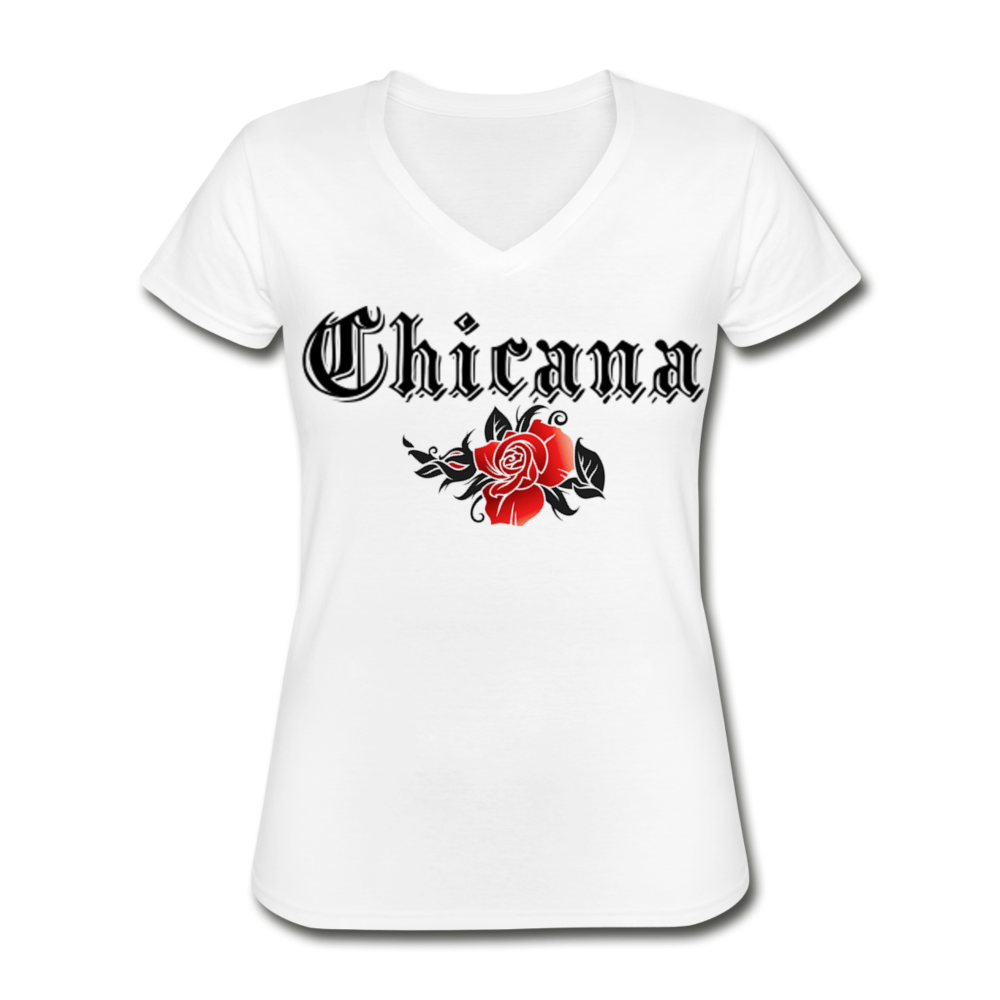 Women's Chicana V-Neck Tee white - Loyalty Vibes