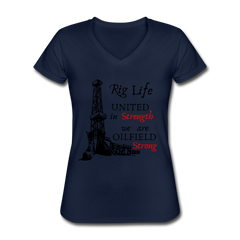 Women's We Are Oilfield Strong V-Neck T-Shirt navy - Loyalty Vibes