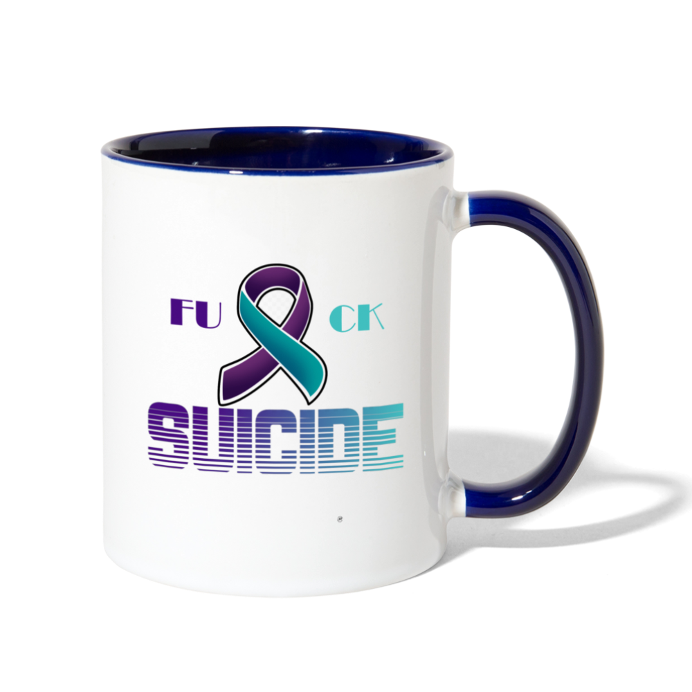 Fk Suicide Coffee Mug white cobalt blue 11 oz. - Loyalty Vibes