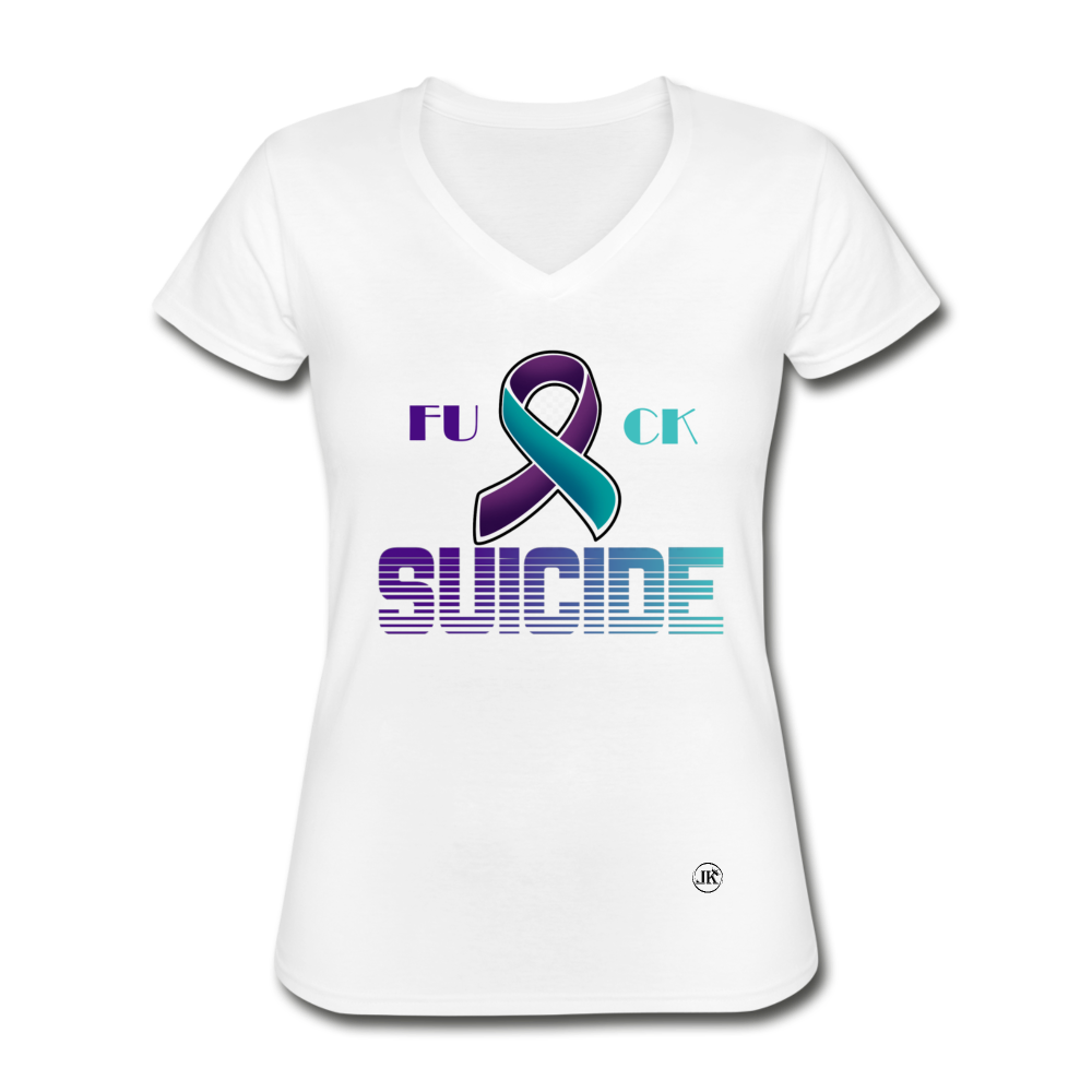 Fk Suicide V-Neck Tee white - Loyalty Vibes