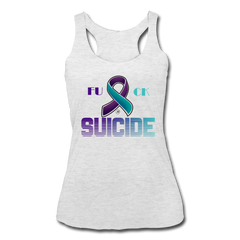 Women's Fuck Suicide Racerback Tank Top - heather white - Loyalty Vibes