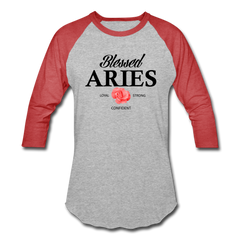 Blessed Aries Unisex Baseball T-Shirt heather gray/red - Loyalty Vibes