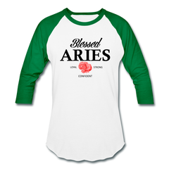 Blessed Aries Unisex Baseball T-Shirt white/kelly green - Loyalty Vibes