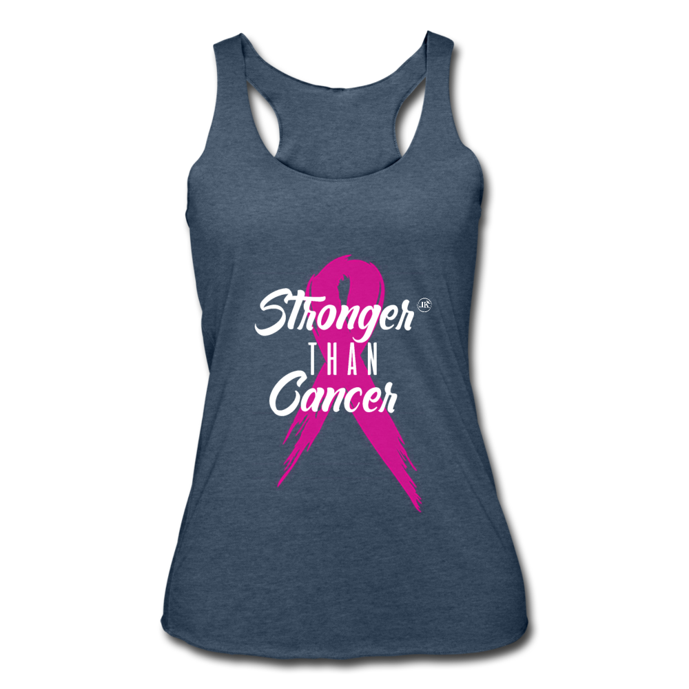 Stronger Than Cancer Women's Athletic Tank Top heather navy White - Loyalty Vibes