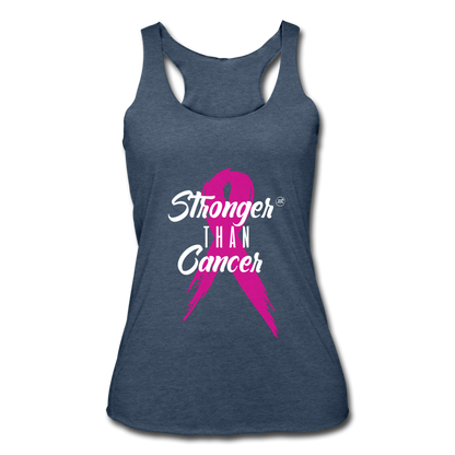 Stronger Than Cancer Women's Athletic Tank Top heather navy White - Loyalty Vibes