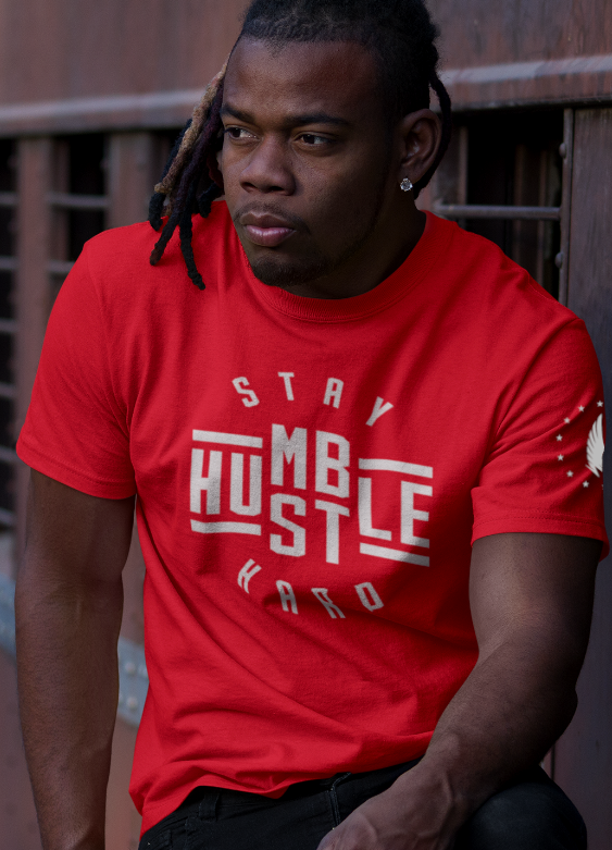 Stay Humble Hustle Hard T-Shirt - Red/White - Loyalty Vibes