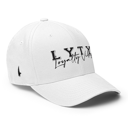 Loyalty Vibes Varsity Fitted Hat White Black Loyalty Vibes